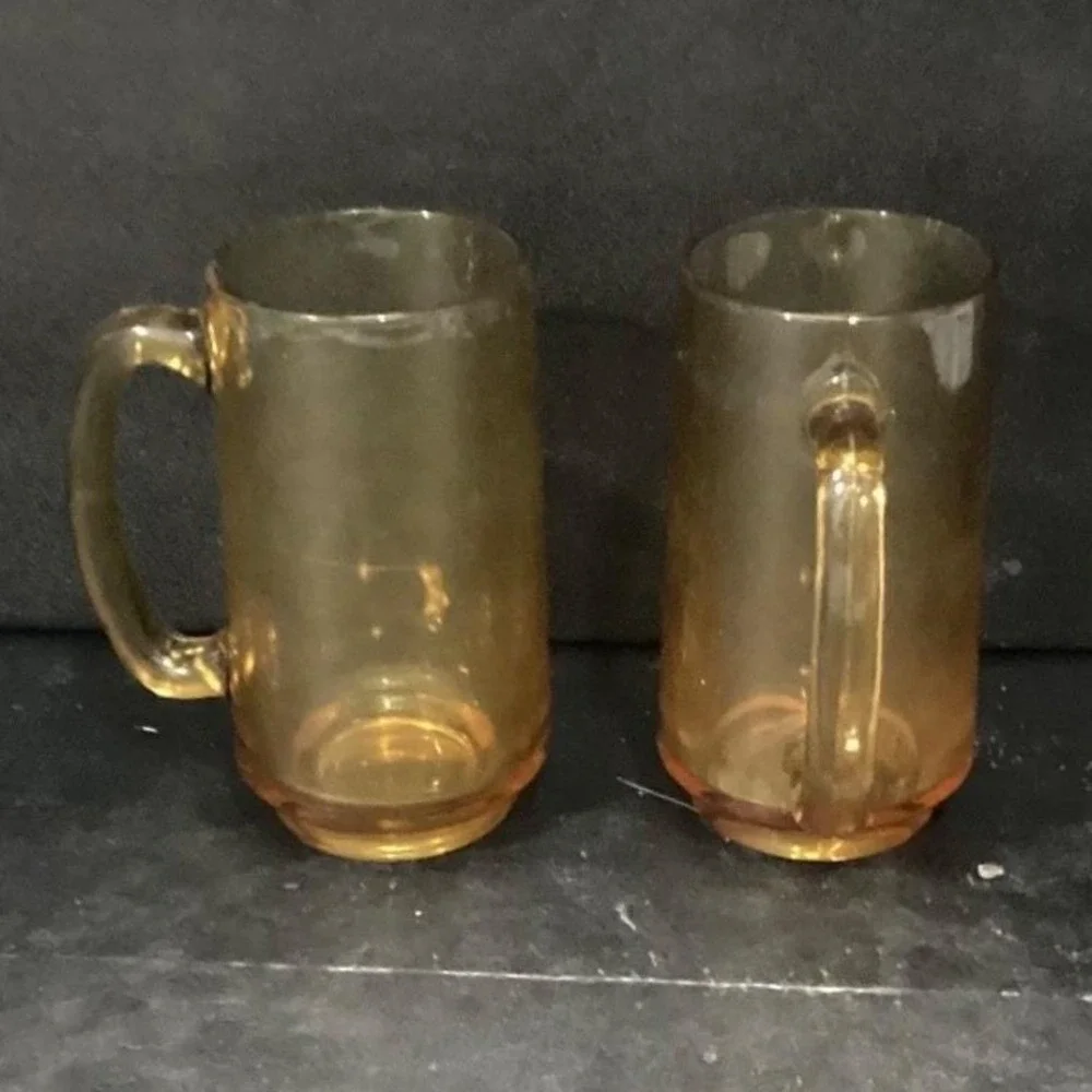 Hazel‎ Atlas Amber Beer Mugs, Set of 2, Vintage Stackable Glasses, Glass Steins